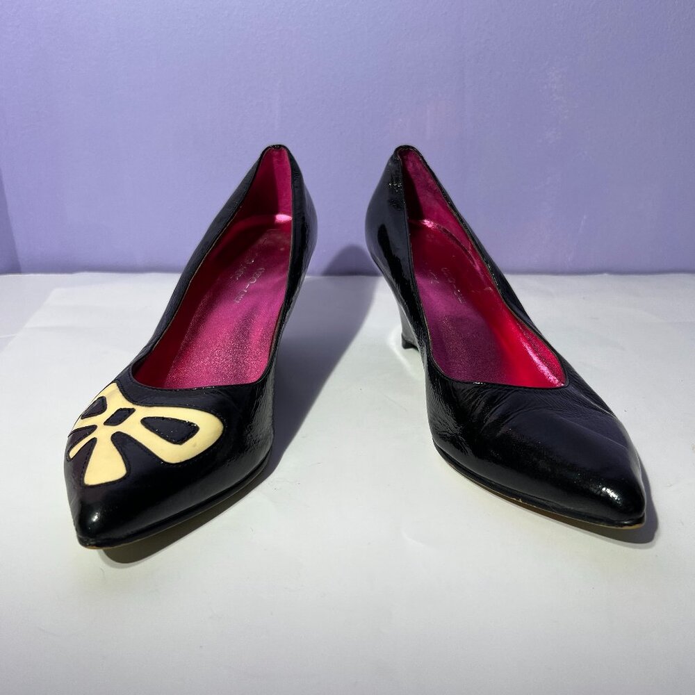 Irregular Choice wedge heels cute bow retro 6.5 shiny black